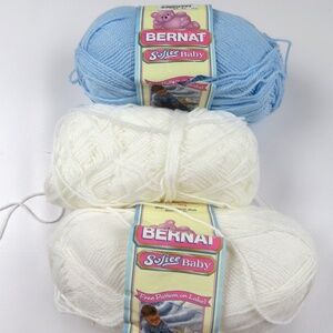 Lot of 3 used yarn skeins from Bernat Softee Baby white and light blue Sport D.K